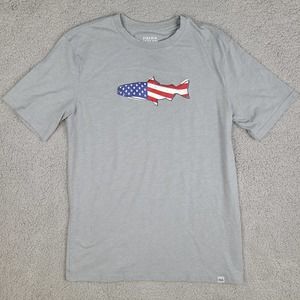 Field & Stream T-Shirt Men's‎ Medium Gray Fish American Flag USA Short Sleeve